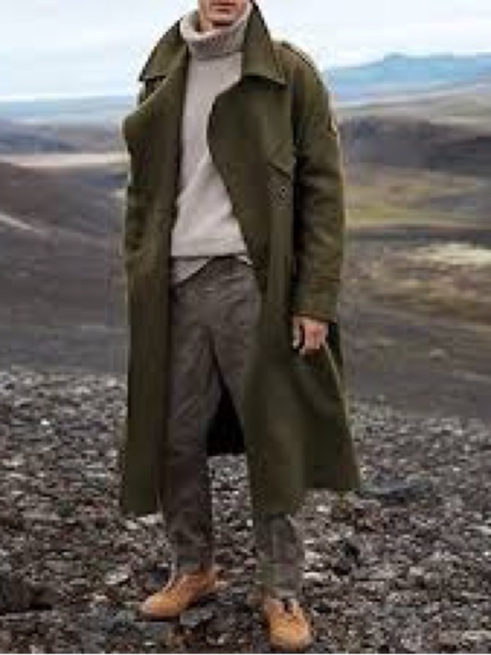 Strellson Men's Olive Green Cashmere and Wool Overcoat